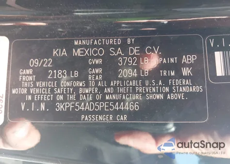 2023 Kia Forte Gt-Line z USA, uszkodzony, nr VIN 3KPF54AD5PE544466